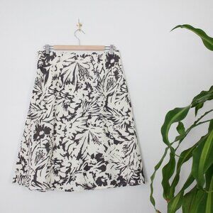 Vintage Skirt 100% Linen, Floral Print Neutral Colors, Fully Lined